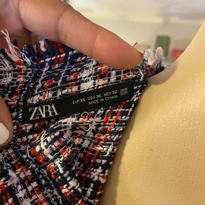 Zara tweed sheer sleeve blouse